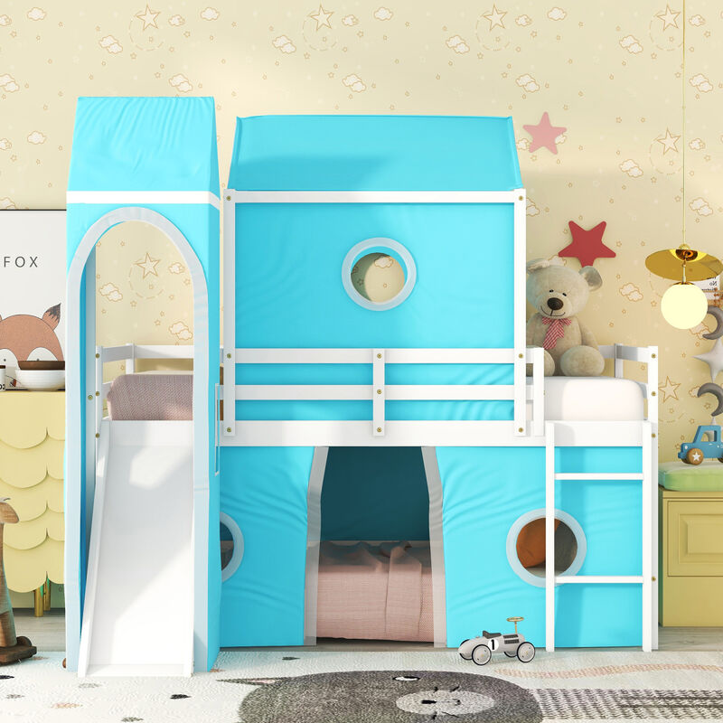 Twin Size Bunk Bed With Slide Tent And Tower image number 4