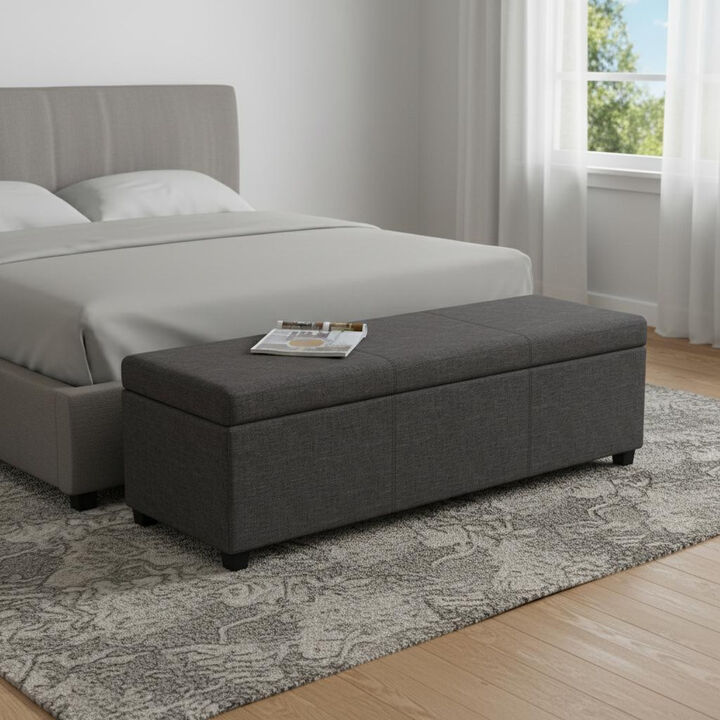 HomeRoots 54" Fawn and Dark Brown Faux Linen and Solid Wood Upholstered Storage Bench With Flip Top