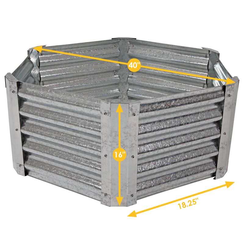 Sunnydaze Corrugated Steel Hexagon Raised Garden Bed - Gray - 40 in