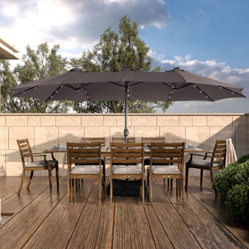 MONDAWE 15ft Rectangular Double-Sided Solar LED Outdoor Patio Market Umbrella with Base Included