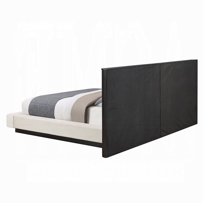 Jeh King Low Platform Bed, Fluted Headboard, Beige Linen, Espresso Brown image number 6