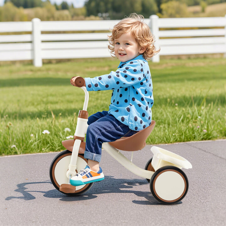 Toddler 3-Wheel Tricycle with Adjustable Seat and Storage Basket for Kids