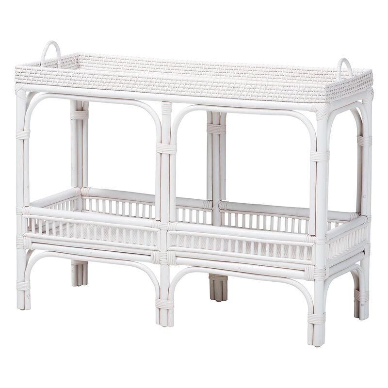 bali & pari Lombok Natural Rattan Console Table - Handwoven Wicker 2-Tier Accent Table with Raised Tray Top for Living Room or Entryway image number 0