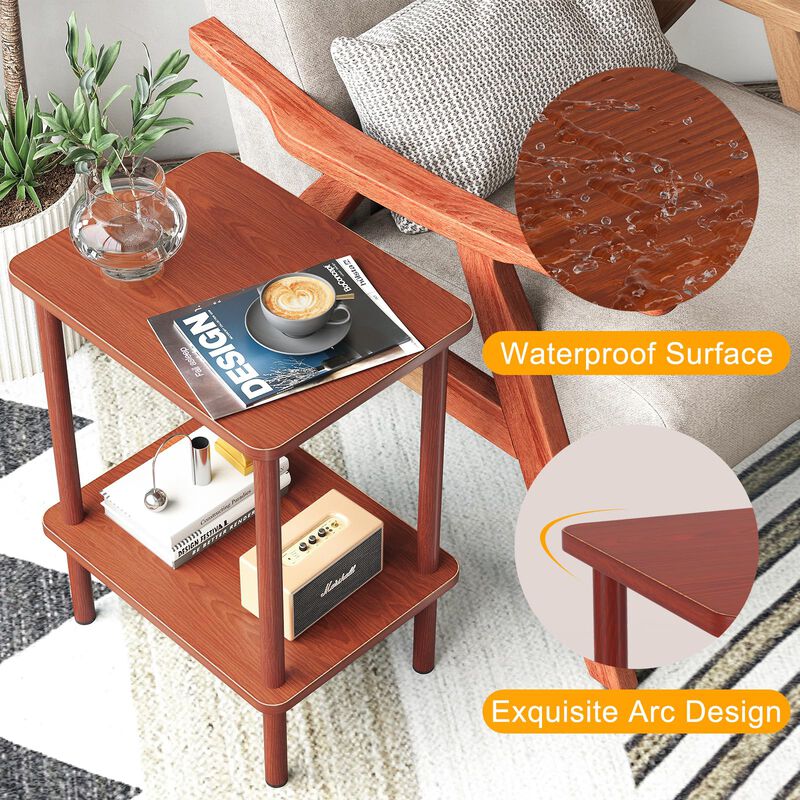 Apicizon 2 Tier End Table, Boho Side Table with Storage Shelf, Nightstand Bedside Table for Small Spaces, Bedroom, Living Room,