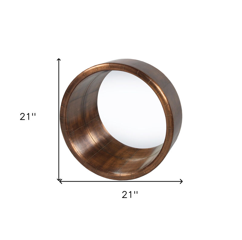 HomeRoots 21" Copper Round Metal Framed Accent Mirror image number 5