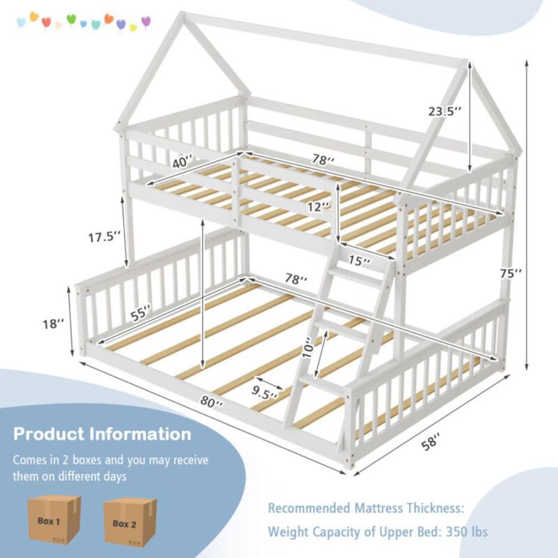 Hivvago Twin Over Full House Bunk Bed with Ladder and Guardrails