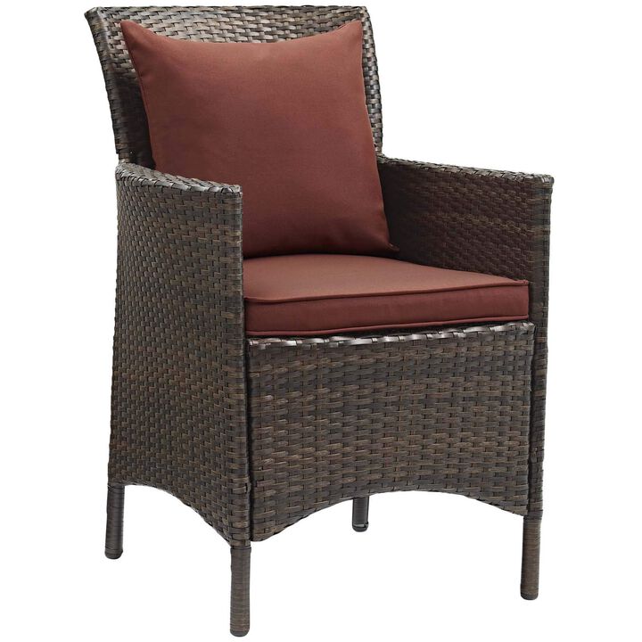 Modway Converge Wicker Rattan Outdoor Patio Dining Arm Chair with Cushion in Brown Currant