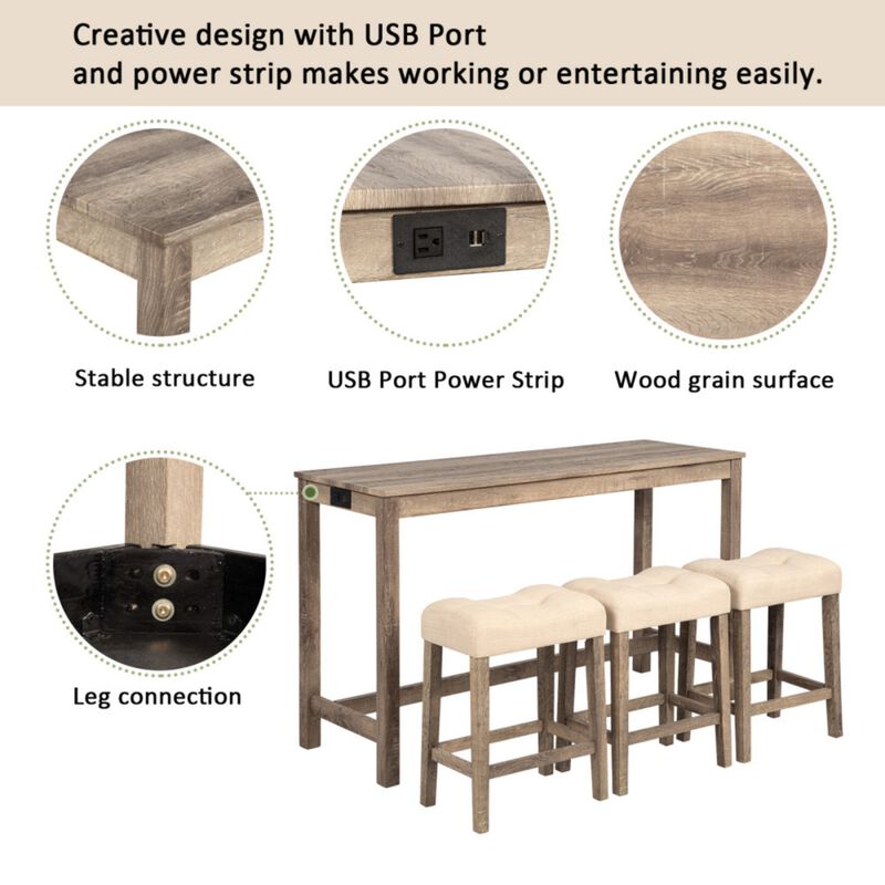 Kepfuf 4‑Piece Farmhouse Bar Table Set image number 4