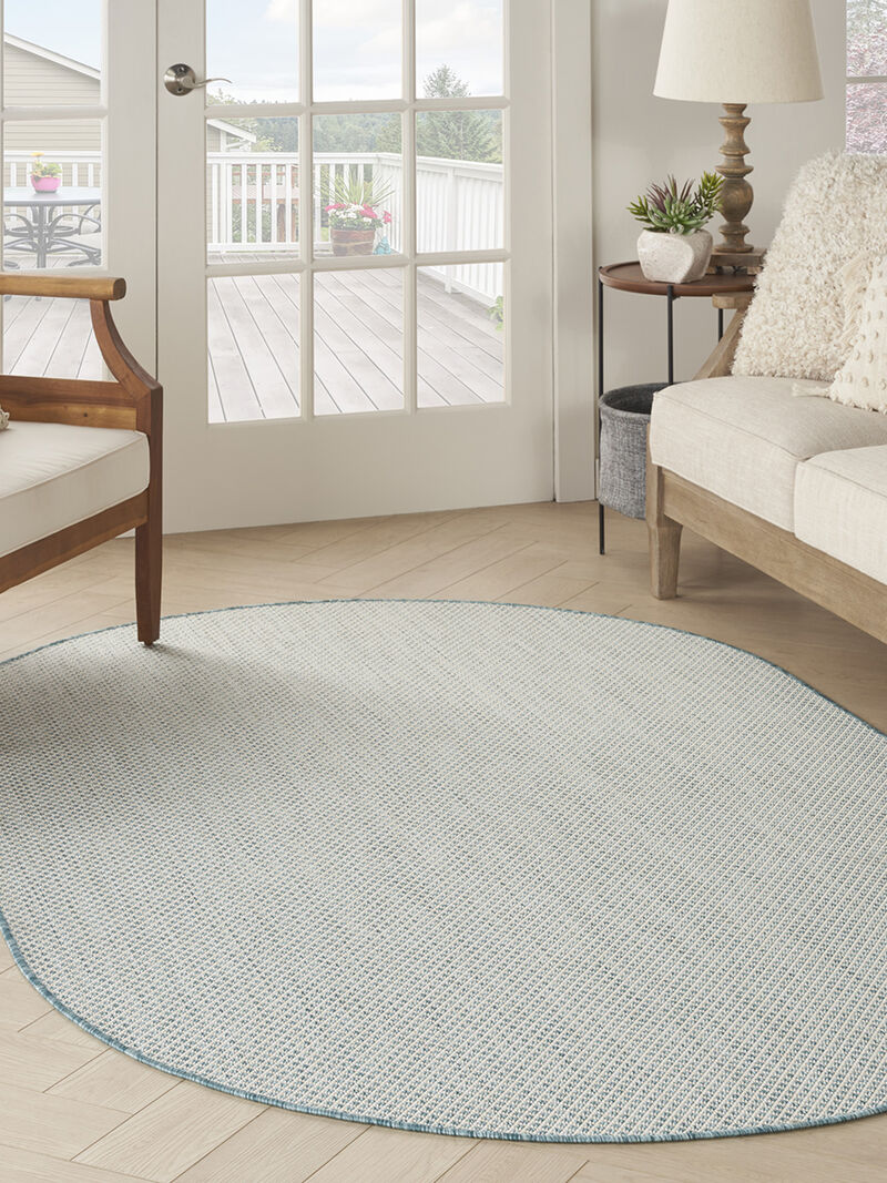Courtyard COU01 Ivory/Aqua 5' x 8' Oval Rug