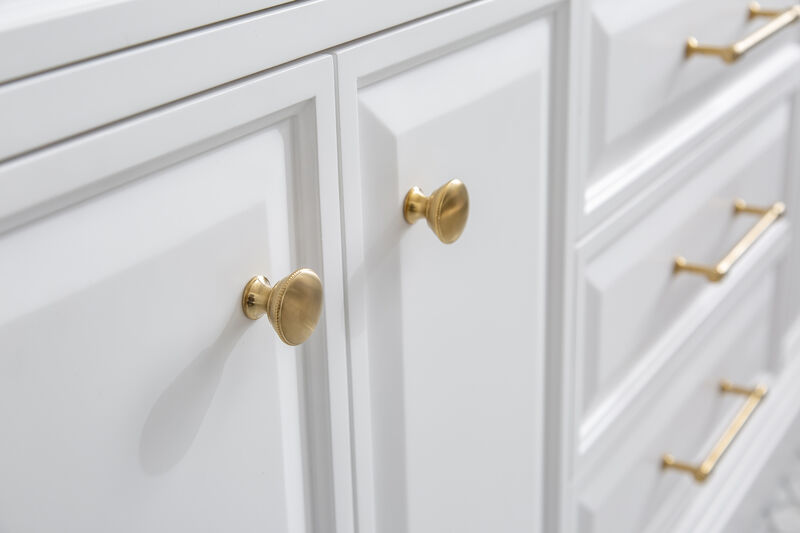 Palace 72 In. Double Sink Carrara Quartz Countertop Bath Vanity in Pure White with Satin Gold Hardware