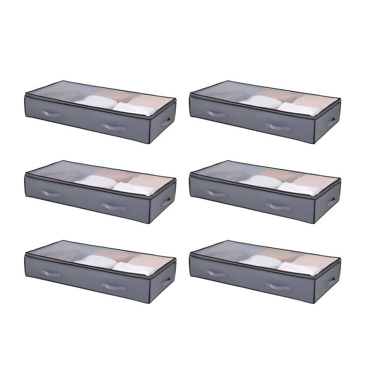 6 Pack Under Bed Storage Bins with Clear Lids for Clothes, Shoes, and Bedroom Use-Grey