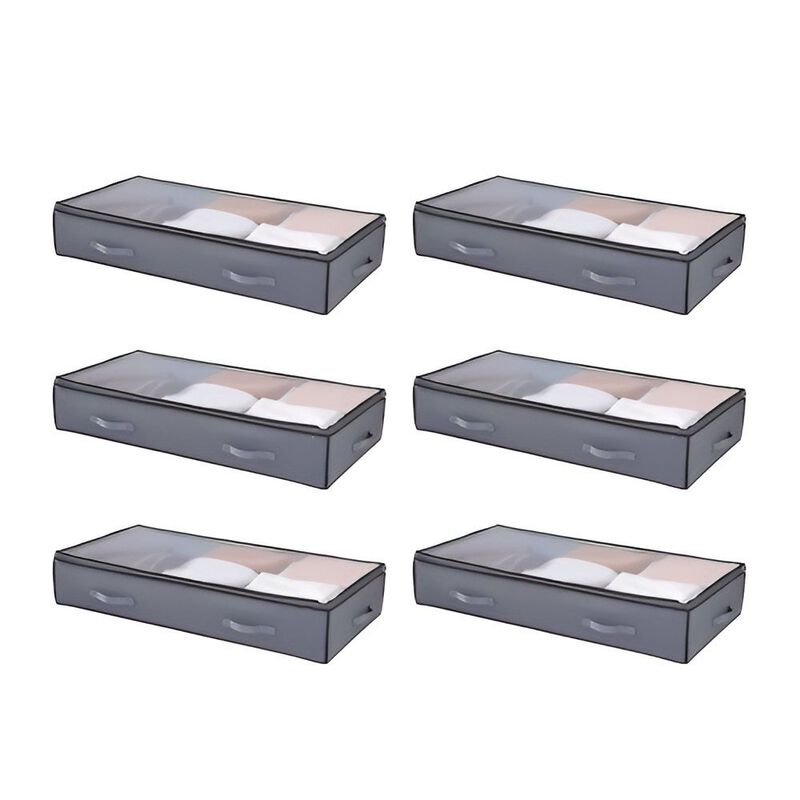 6 Pack Under Bed Storage Bins with Clear Lids for Clothes, Shoes, and Bedroom Use-Grey image number 0