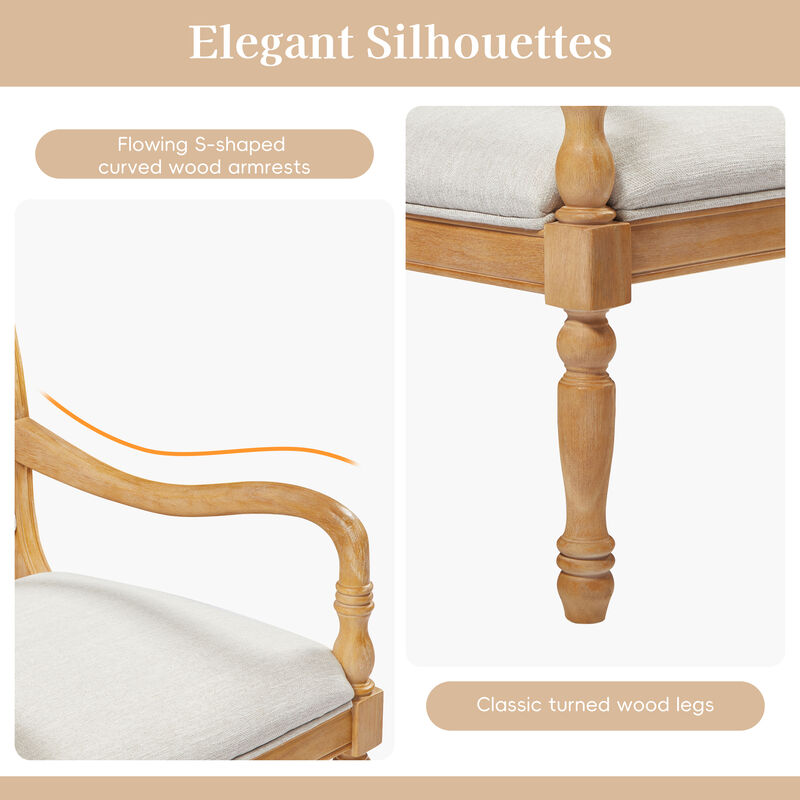 Merax Solid Wood Accent Chair with Cylindrical Spindle Legs, Carved Details, Durable Polyester Upholstery image number 3