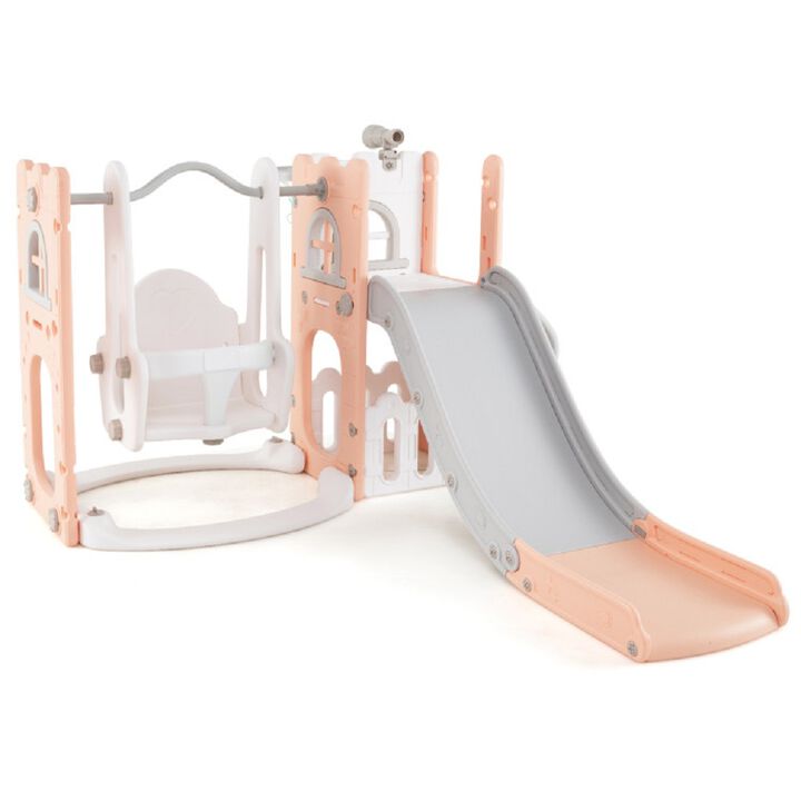 L Shaped 7 in 1 Toddler Swing Set with Slide, Ladder and Basketball Hoop