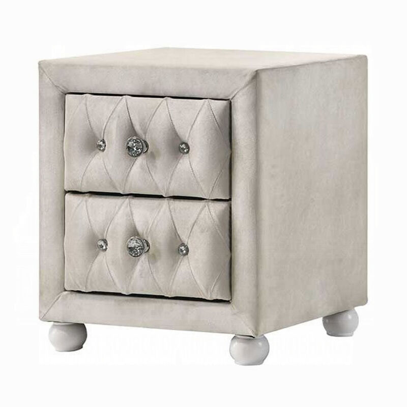 Rex Nightstand, 2 Drawers, Classic Crystal Tufted Beige Upholstery image number 3