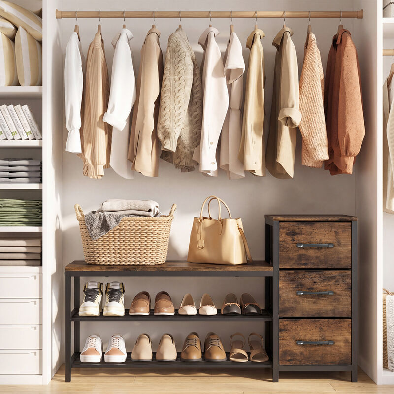 Entryway Shoe Bench 3-Tier with Removable Fabric Drawers image number 6