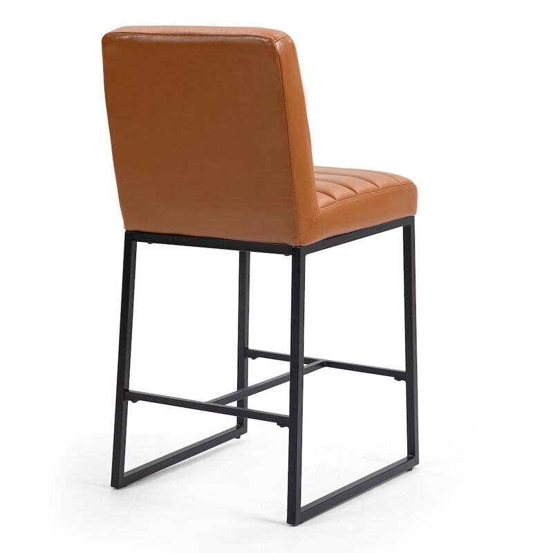 Glamour Home Set of 2 Belisario Light Brown Faux Leather Counter Stool with Black Metal Legs