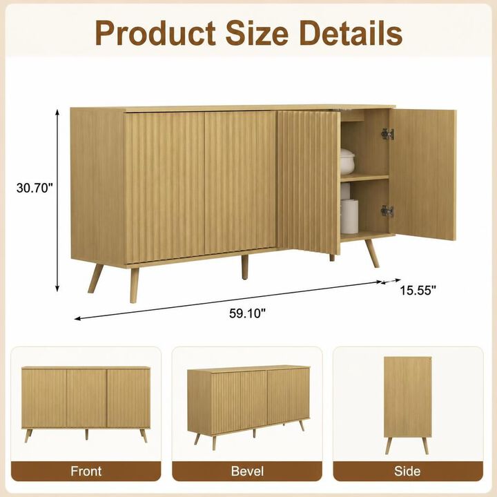 GOODSILO Wood Sideboard Buffet Cabinet with 4 Doors and Adjustable Shelves, Versatile Storage Credenza for Living Room Kitchen Dining Room Entryway