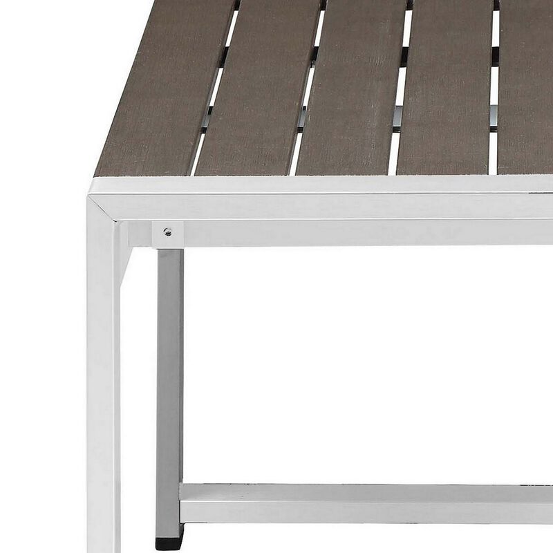 Kili 35 Inch Coffee Table, Gray Polyresin Top, Crisp White Aluminum Frame-Benzara