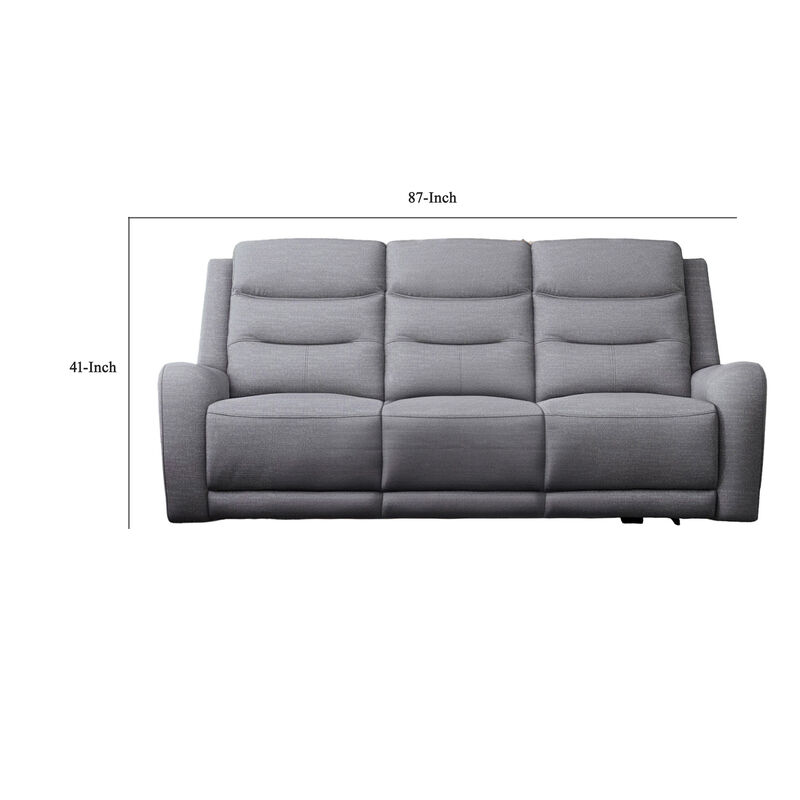 Clair Manual Recliner Sofa, Scroll Arms, 87 Inch, Solid Wood, Gray Fabric image number 5