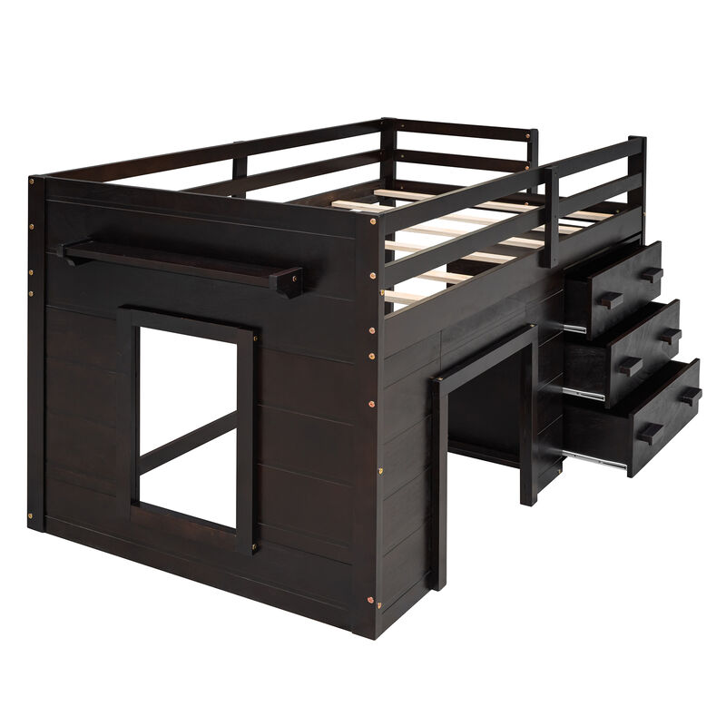 Whisen Modern Design Twin Size Loft Bed with Cabinet and Shelf