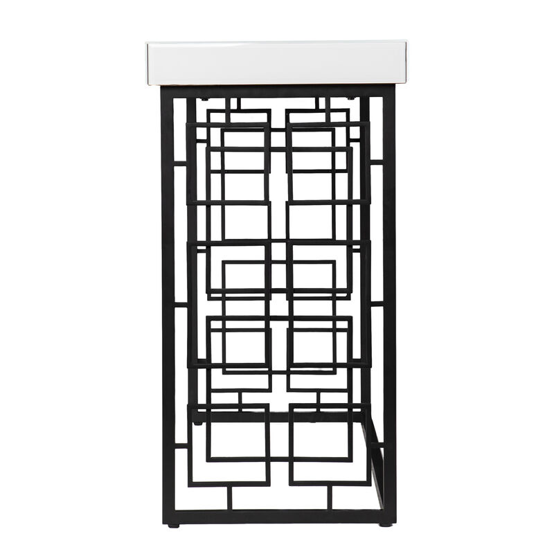 HomeRoots 42" White and Black Glass and Metal Sled Console Table image number 2