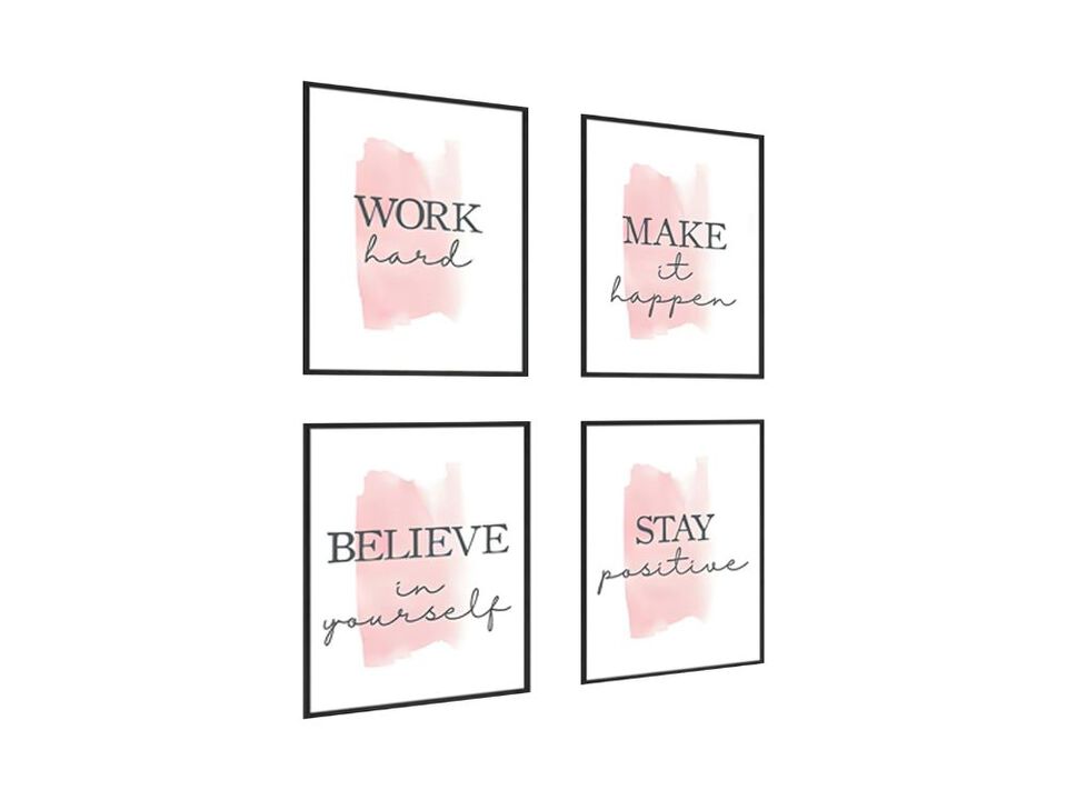 Motivational Wall Art Set of 4 Pink Quote Canvas for Bedroom Office Decor