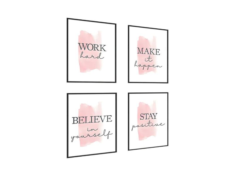Motivational Wall Art Set of 4 Pink Quote Canvas for Bedroom Office Decor image number 0