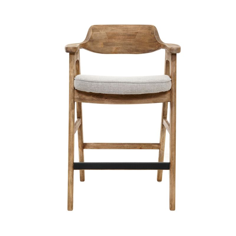 Zsy Barstool Chair w Curved Back, Natural Brown Birch Wood, Anew Gray