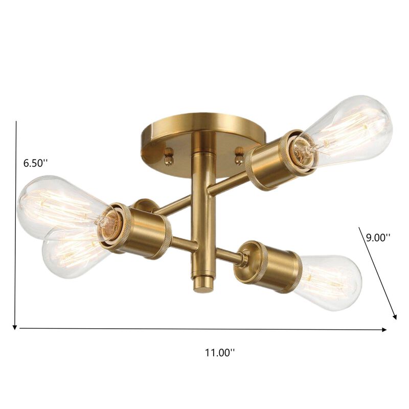 ELEMENT ACE Retro Four-Light Semi Flush Mount Ceiling Pendant Fixture Suitable for Hallway Kitchen Bedroom Living Room Indoor Home Lighting 11"W &times; 6.5"H image number 2