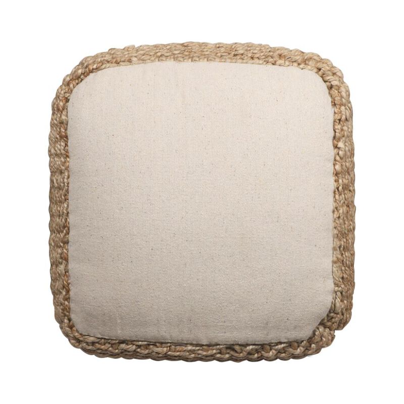 Hivvago 18 Inch Natural Jute Woven Blend Cube Pouf Ottoman