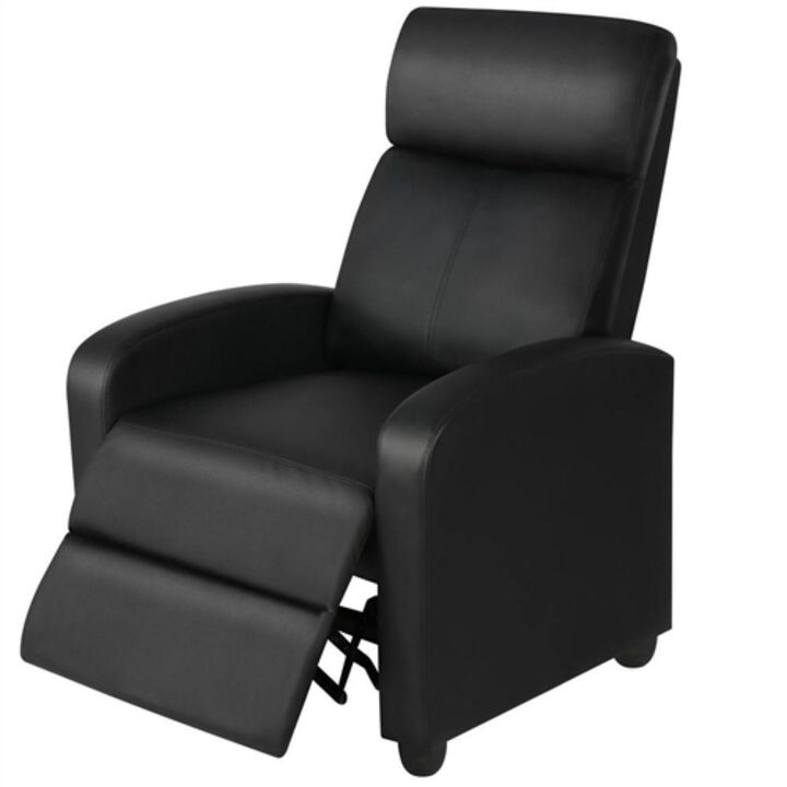 Black High Density Faux Leather Push Back Recliner Chair