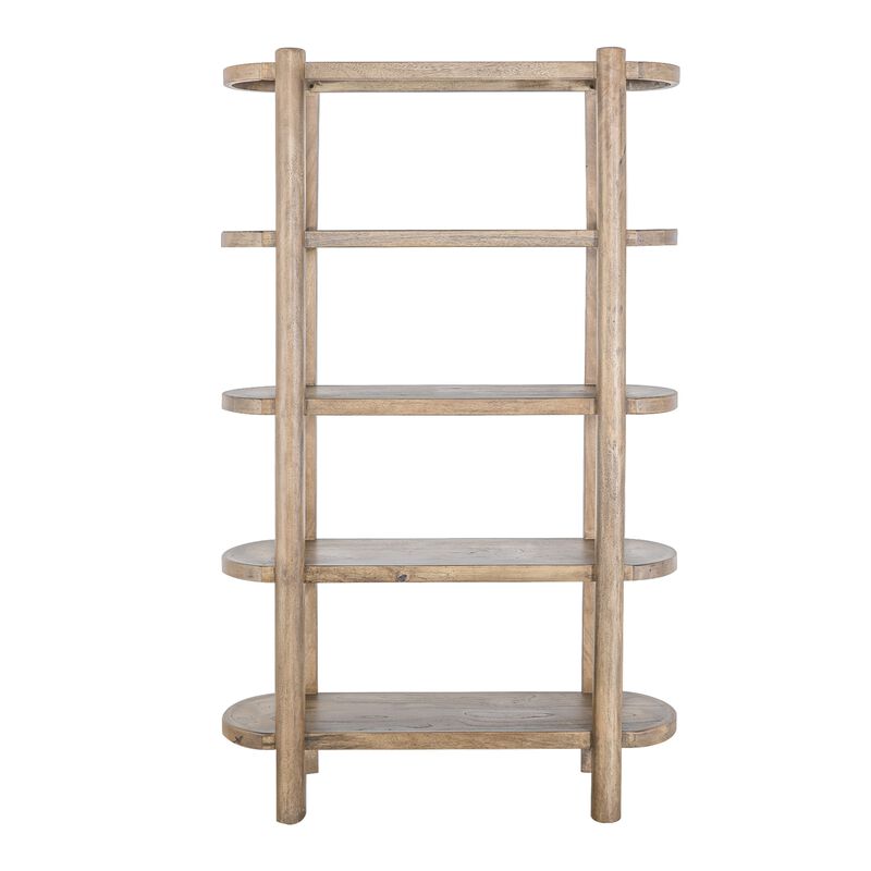 Eray Bookcase, 4 Tier Oval Shelves, Teak, Mango Wood, 71 Inch