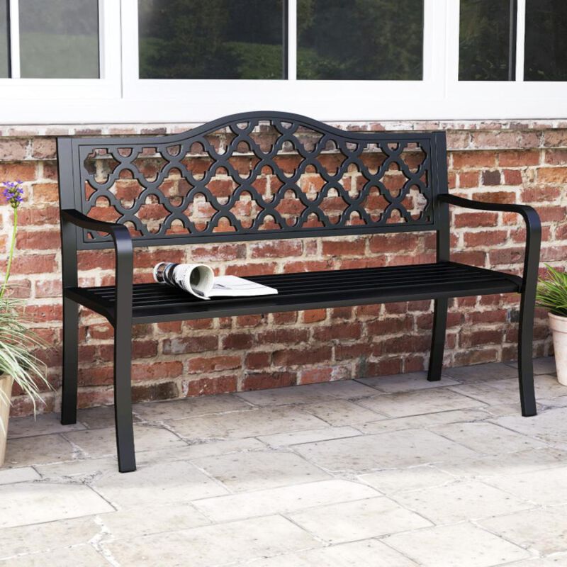 Hivvago 50.5 Inch Patio Bench with Curved Armrests for 2-3 People