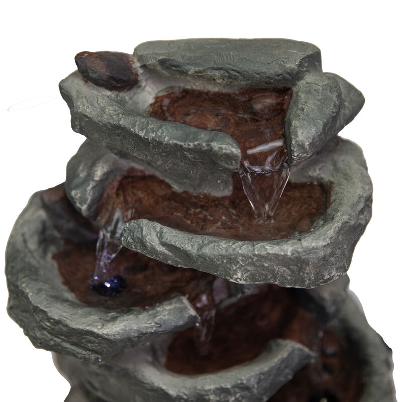 Sunnydaze 15" 6-Tier Tabletop Water Fountain with LED Lights, Stone Falls image number 4
