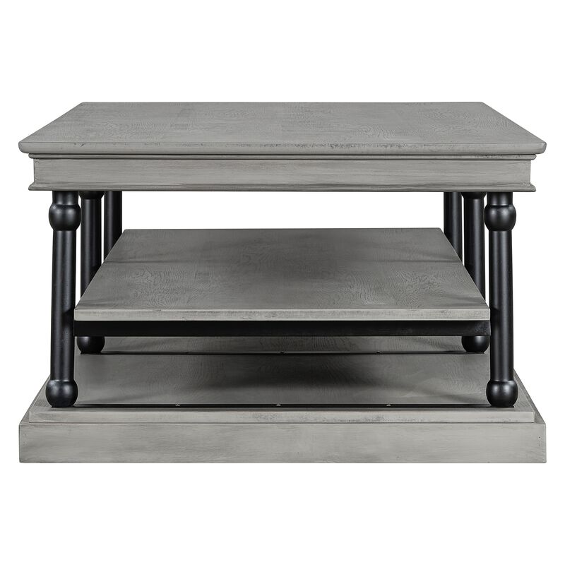 Bard Coffee Table, Veneer, 2 Tier Shelves, Metal Legs image number 3