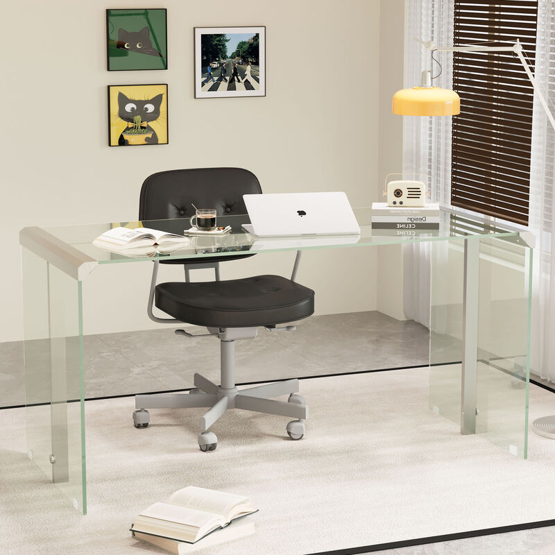 Tempered Clear Glass Writing Desk with Metal Frame for Living Room & Bedroom 71.2" image number 4