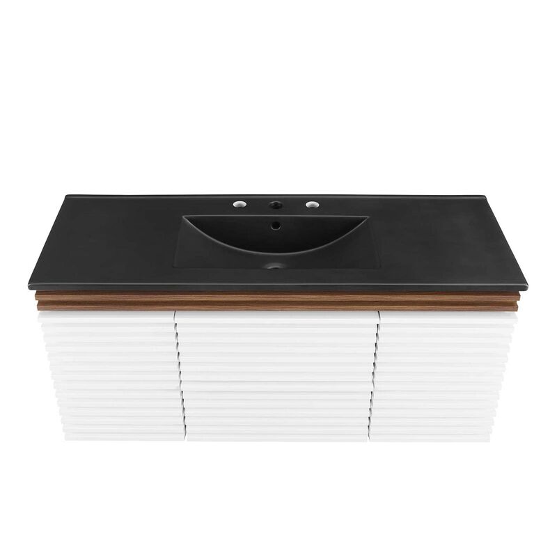 Modway Render 48" Wood Wall-Mount Bathroom Vanity - White/Walnut/Black image number 5