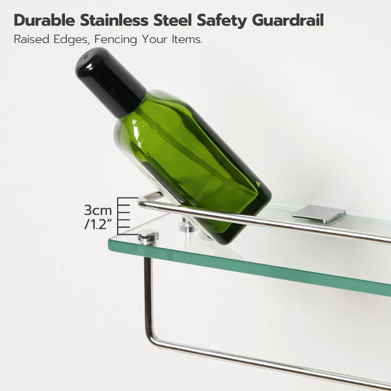 Wall-Mounted Glass Shelves Set of 2 with Durable Stainless Steel Frame-Silver image number 6