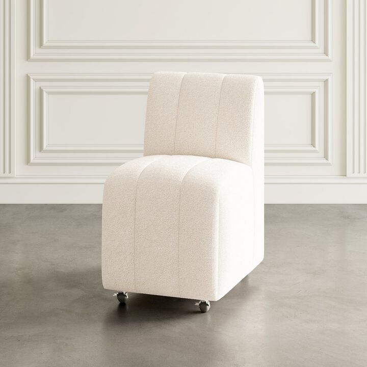 Jofran Contemporary Modern Ivory Boucle Upholstered Dining Chair with Wheels (Set of 2)