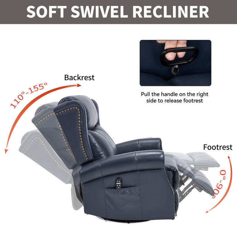 Genuine leather Heat Massage Manual Recliner Chair with Rocker and Swivel for Living Room image number 8