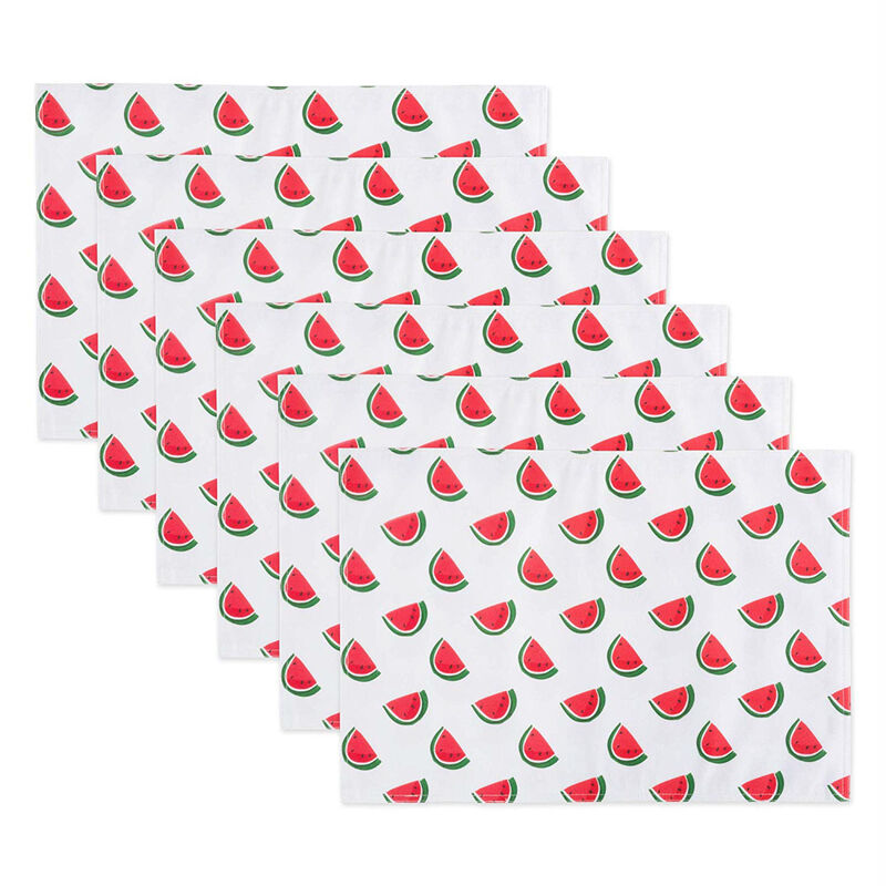 Set of 6 White with Watermelon Print Design Rectangular Placemat 19"