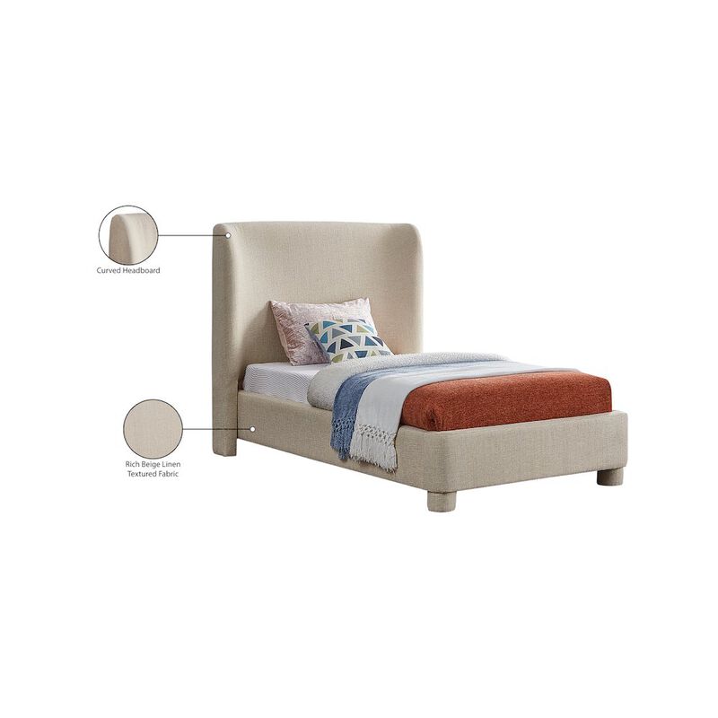 Meridian Furniture Penny Beige Polyester Fabric Twin Bed