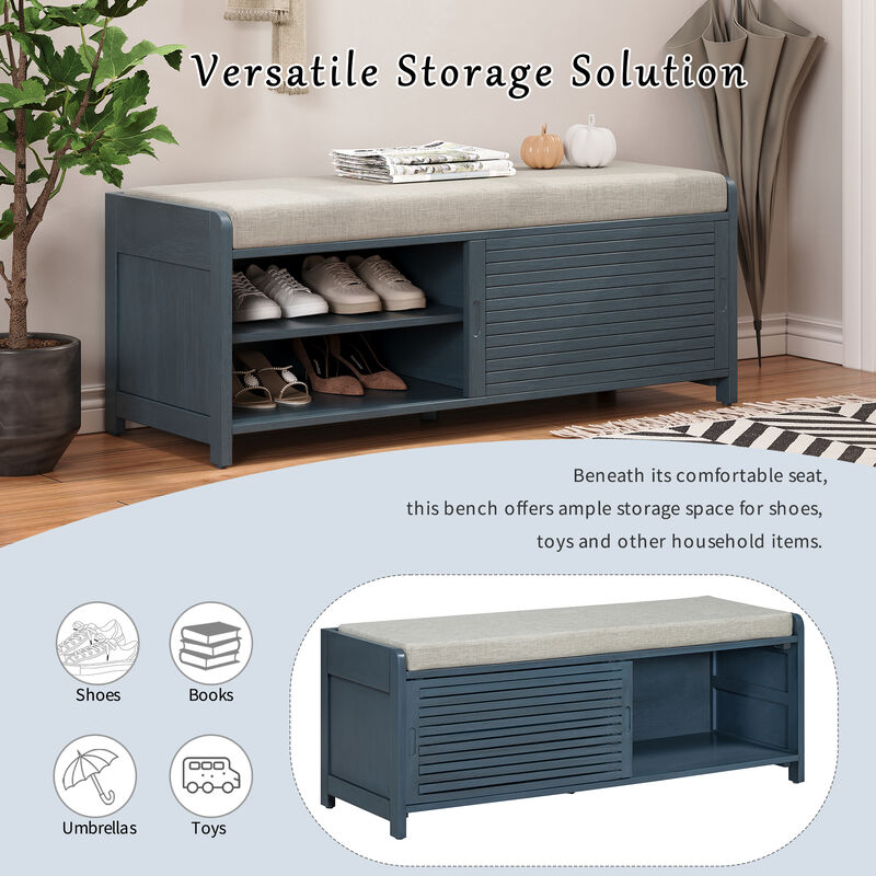 Merax Distressed Shutter Storage Bench with Acacia Veneer