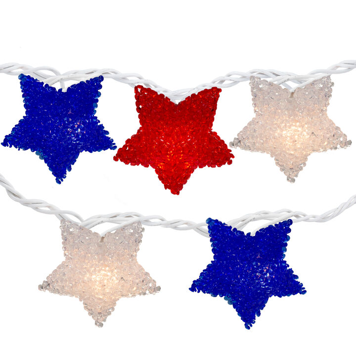 10-Count Red and Blue Fourth of July Star String Light Set  5.25' White Wire