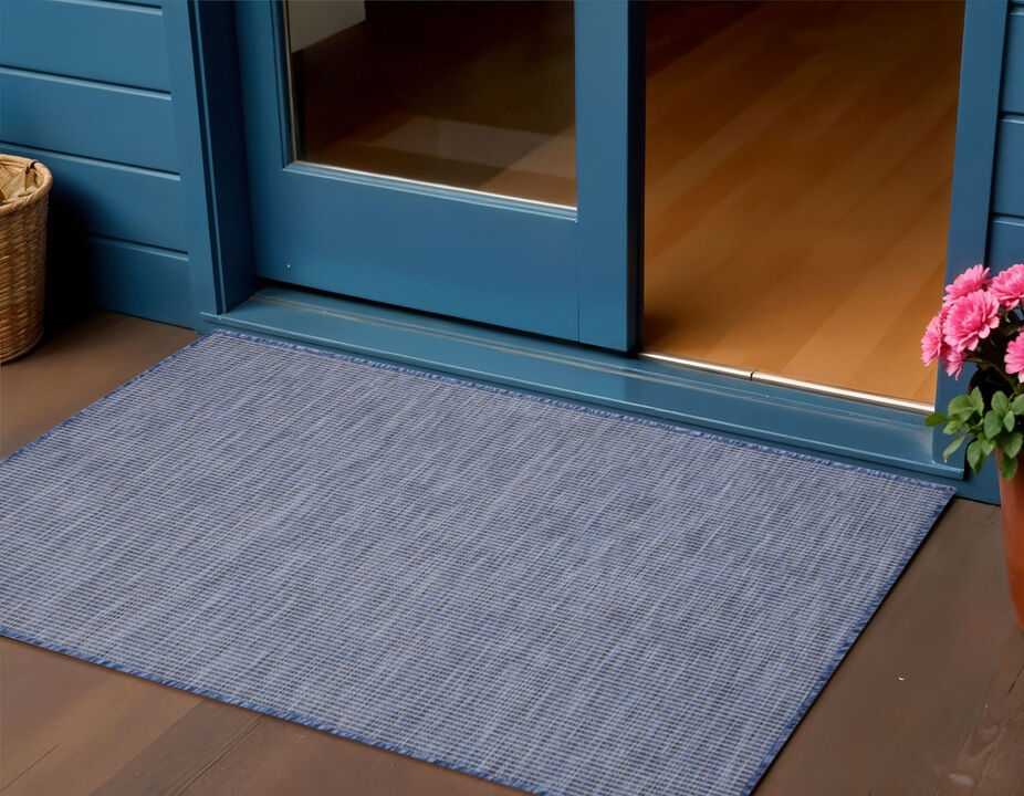 HomeRoots 3' X 5' Navy Blue And Ivory Indoor Outdoor Area Rug