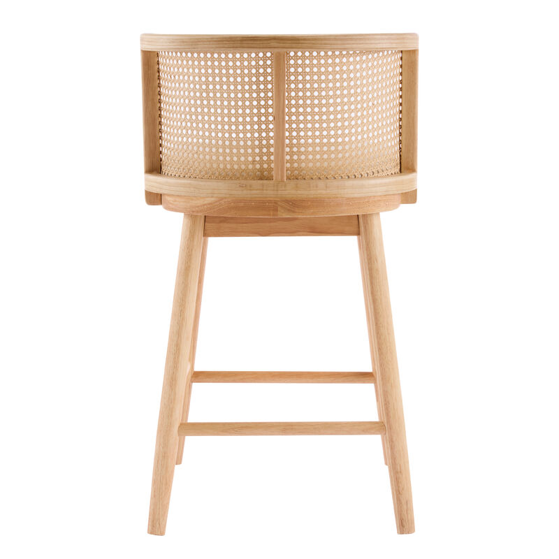 Christopher Knight Home Lyric Modern Woven Rattan Rubberwood Upholstered Counter Stools with Rattan Curved Backrest (Set of 4) image number 5