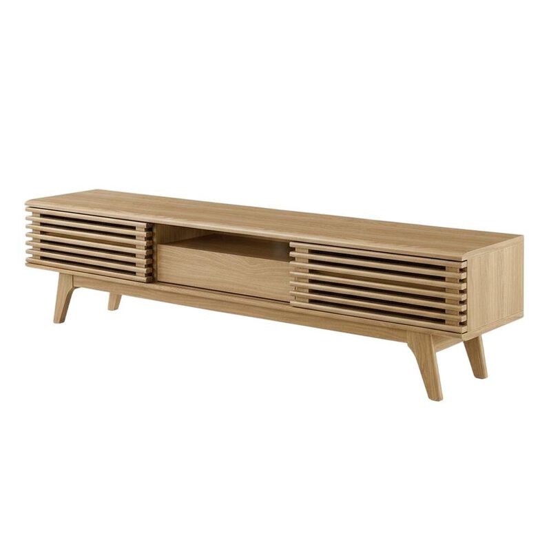 Wooden brown TV stand with spacious surface and modern design image number 0
