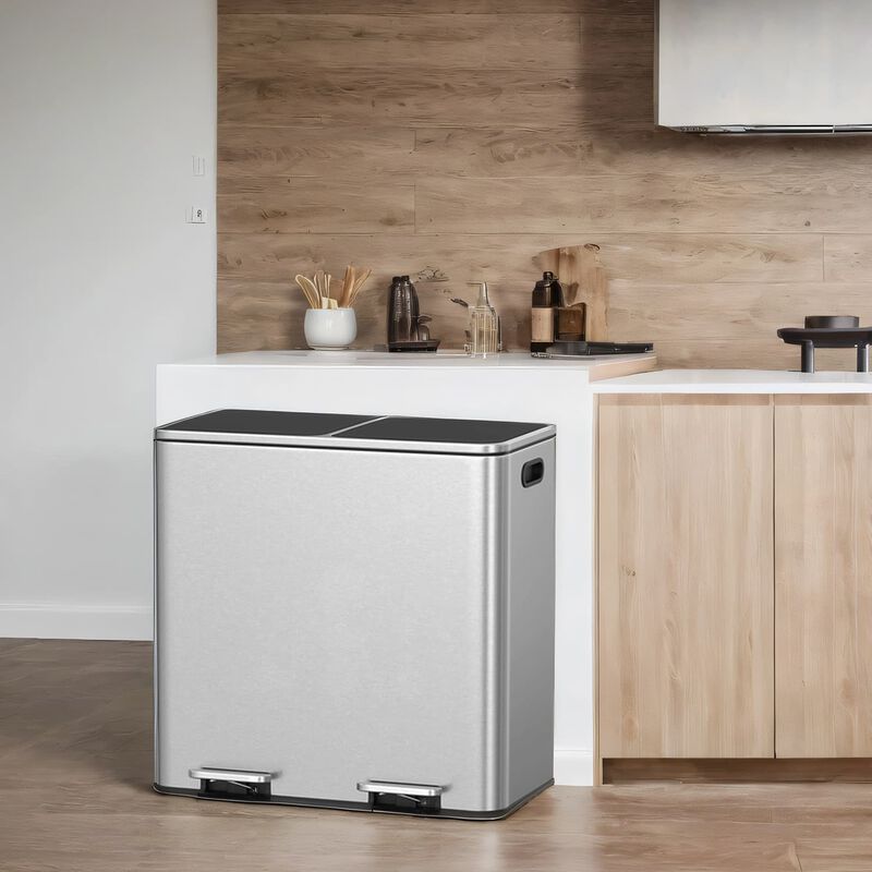 Double Compartment Trash Can with Airtight Lids for Kitchen image number 1