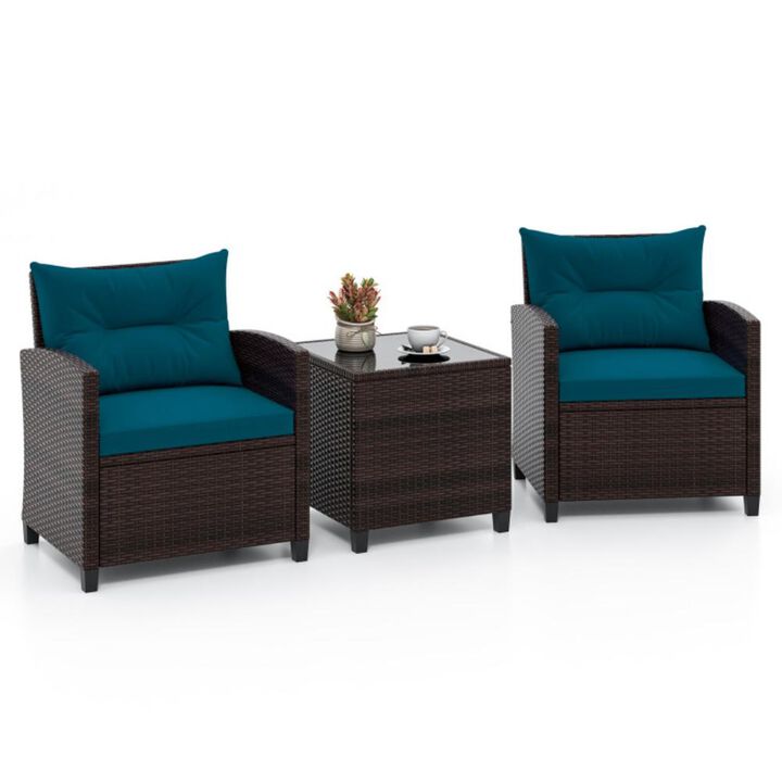 Hivvago 3 Pieces Rattan Patio Furniture Set with Washable Cushion